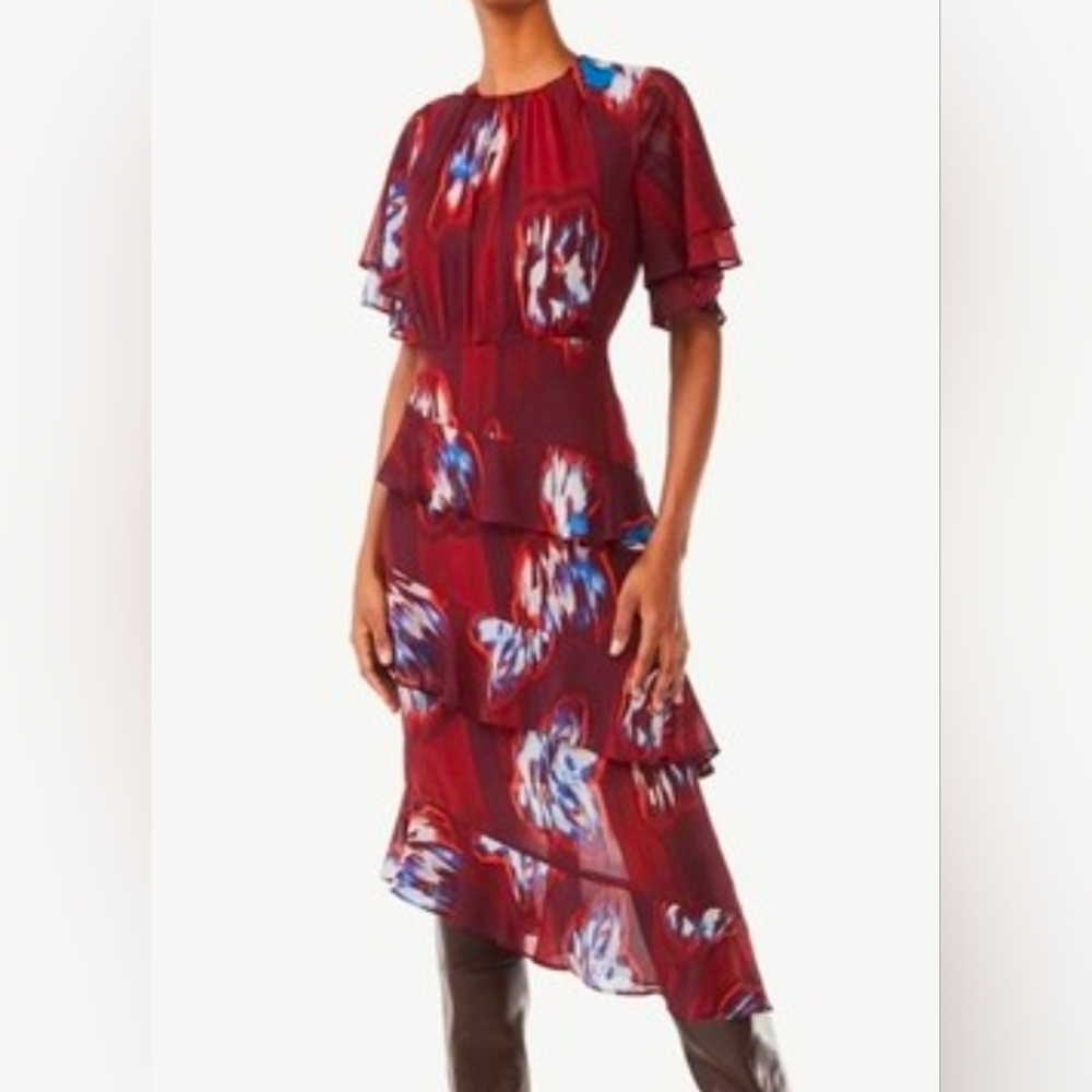 Scoop Elegant Red and Blue Floral Dress Sz 12-14